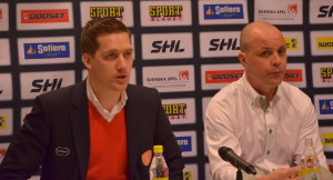 Växjös Sam Hallam och Clas Eriksson på presskonferensen efter semifinal 2 Foto: Robin Angle/fbkbloggen
